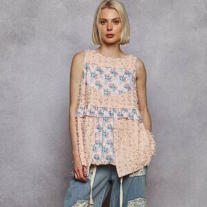 POL Light Pink Textured Sleeveless Floral Contrast Top - NWT